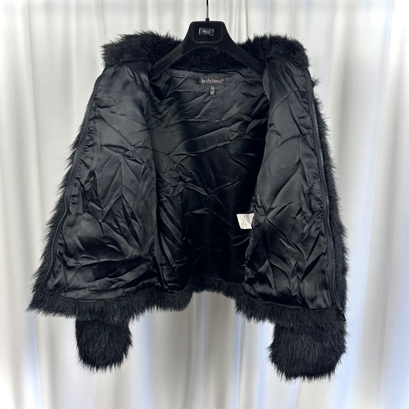 Vintage 90's 'Le Chateau' Faux Fur Teddy Coat in Black • Winter • Cropped • S/M - Picture 11 of 11